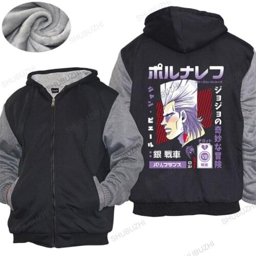 Men Cotton hoodies winter Brand warm coat Cool Jojos Bizarre Adventure hoodies Mens Jean Polnareff warm coat Funny Fleece hoody