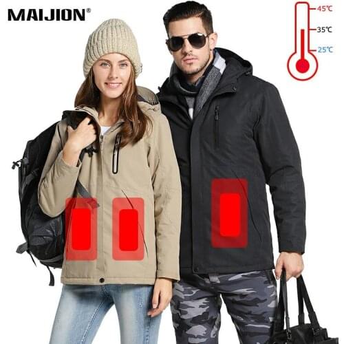 Men Women Down Cotton Hiking Jackets Keep Warm Waterproof Skiing Fleece Coats Winter Couples Heated Jackets Hooded Windbreaker