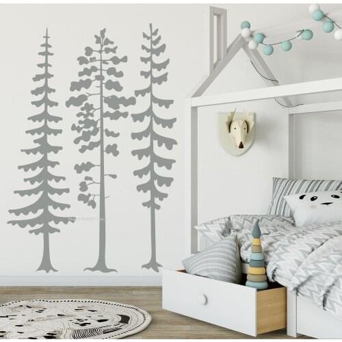 Set of 3 Pine Tree wall Sticker Forest Woodland Decor Childrens Bedroom Mural Vinyl Large Size Removable Nursery Decal ds031