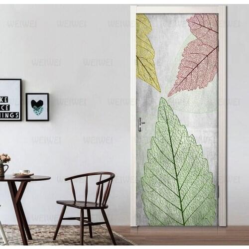 DIY Door Sticker PVC Waterproof Self-adhesive Fresh Colored Leaves Texture Wallpaper Poster Living Room Door Decor Mural Decals