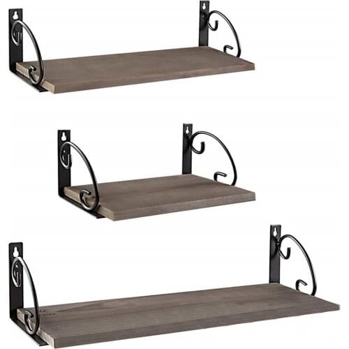 3 Pack Wall Mounted Shelf Simple Floating Shelves Wood DIY Decorative Rack For Home Bedroom Bathroom Storage