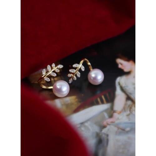 New Arrival Leaf Design Semiround Natural Freshwater Pearl Earrings Jewelry Women Gifts