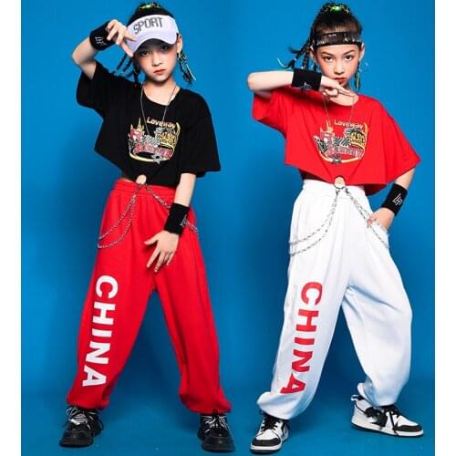 Girls Hip-Hop Clothes ChildrenS Jazz Dance Drums Suit Loose Short Sleeved Hiphop Pants Modern Dance Performance Clothes DQS7370