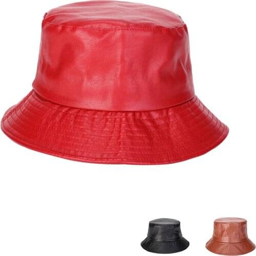 Unisex Fashion PU Solid Bucket Hat Couple Hats Men Fisherman Hat Women Seasons Outing Foldable Casual Wild Sun Hat Hip-hop Hats