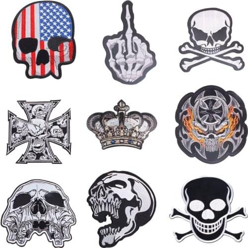 Patch for Punk Skull Clothing Iron on Embroidered Feather Applique Eagle Sew on Fabric Badge DIY Apparel Accessories Decoration