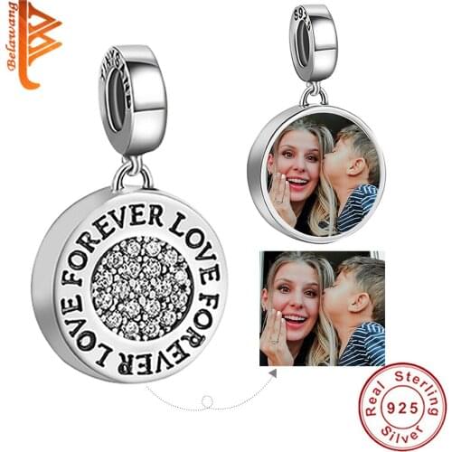 Personalized Custom Photo 925 Sterling Silver Round I Love You Charm Bead Fit Original Bracelet For Woman DIY Jewelry Making