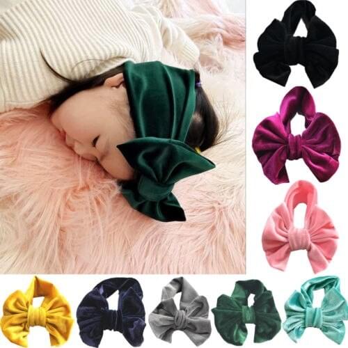 New Lovely Girls Kids Baby Bow Hairband Stretch Turban Knot Head Wrap Toddler Baby Children Velvet Headwears