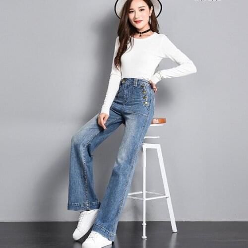 Straight Buttons Loose High Waist Slim Fit Flare Pants Jeans Korean Fashion Full Length Trousers Top Quality Denim Pants