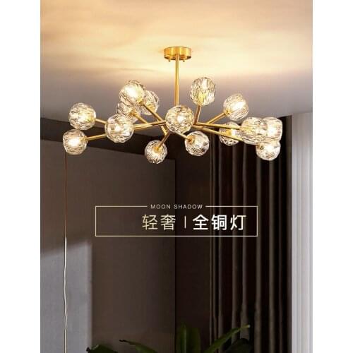 Postmodern Light Luxury Chandelier Living Room Lamp Simple Atmosphere Copper Crystal Lighting Restaurant Bedroom Nordic Office