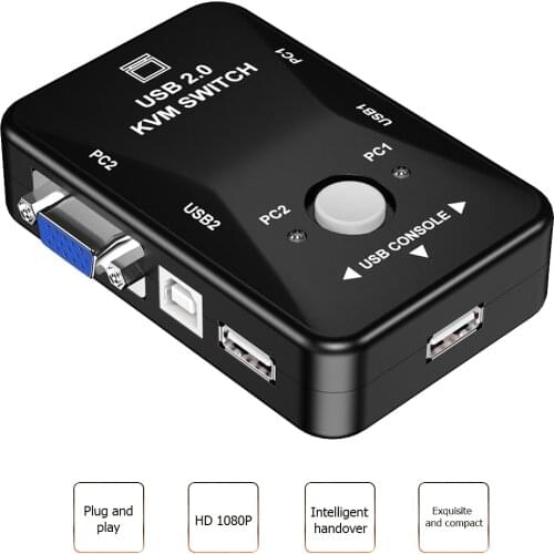 HW1701 2 Port USB HDMI-compatible Manual KVM Switcher 2 in 1 Out 4K 1080P VGA Splitter Box for Sharing Keyboard Mouse Monitor