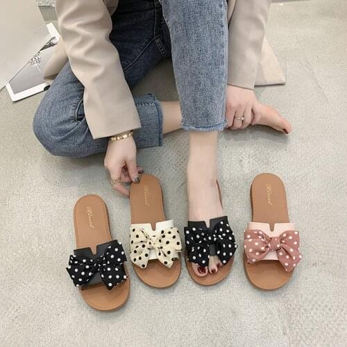 Miaoguan 2021 Slippers Womens Shoes All-match Fashion Bow Holiday Beach Slippers Shoes Non-Slip Slippers House Shoes Anti-Slip