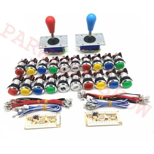 DIY Zero Delay USB Encoder Arcade kits for 5V LED chrome buttons + Zippy Joystick with Oval Ball+LED Cabels+1P/2P/COIN Buttons
