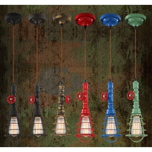 Loft Retro Industrial Vintage Steampunk Wrought Iron Rustic Water Pipe Cord Pendant Lamp Droplight for Club Bar Restaurant