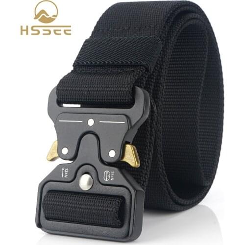 HSSEE 4.3cm Military Tactical Belt Hard Metal Quick Release Buckle Heavy Outdoor Sports Belt Strong Nylon Hunting Accessories