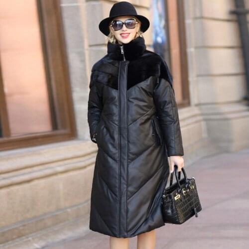 Genuine Leather Jacket Women Sheepskin Duck Down Winter Coat Women Natural Mink Fur Coat Women Windbreaker SM8262 YY808