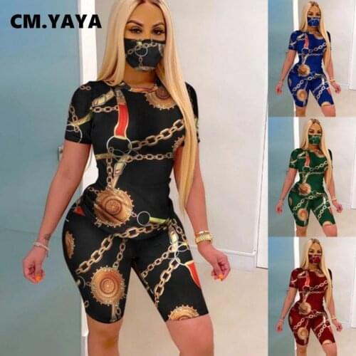 CM.YAYA Women Two Piece Set Print Tee Tops Tie Dye Shorts Jogger Sweatpants Suit Tracksuit Matching Set Outfit with face bandana