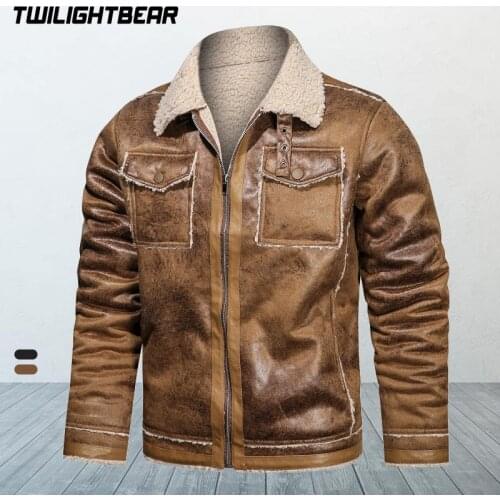 2021 Winter Mens Jackets Fur Male Leather Jacket Oversized High Quality Bomber Jacket Men Cloting Outwear Fleece Overcoat