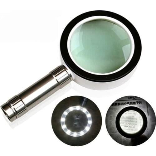 10X Handheld Magnifier Illuminated Magnifying Glass Jewelry Loupe w/ 12 LED Optical Glass Lens Magnifier f/ Antique Appreciation