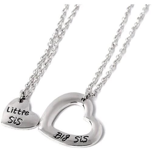 2pcs/set Sister Necklace Matching "Little Sister Big Sister" Pendant Necklace Set