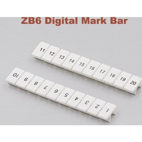 20/50pcs ZB6 Digital marker strip Din Rail Terminal Blocks UK5N UDK4 UKK5 UK5-TWIN bornier Mark bar morsettiera terminals label