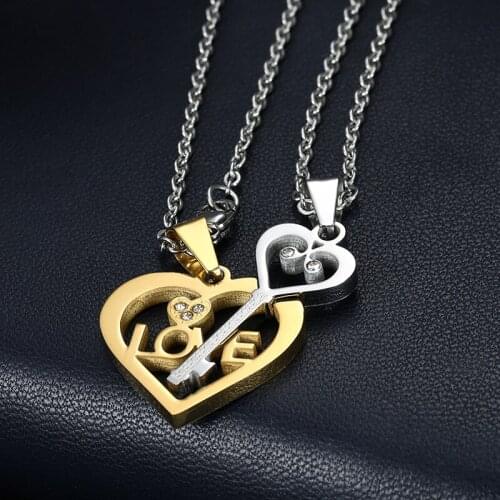 2021 Gold Necklace for Women Key Heart Puzzle Pendant Necklaces Double Color Friends Family Lovers Jewelry Gift 2 pcs