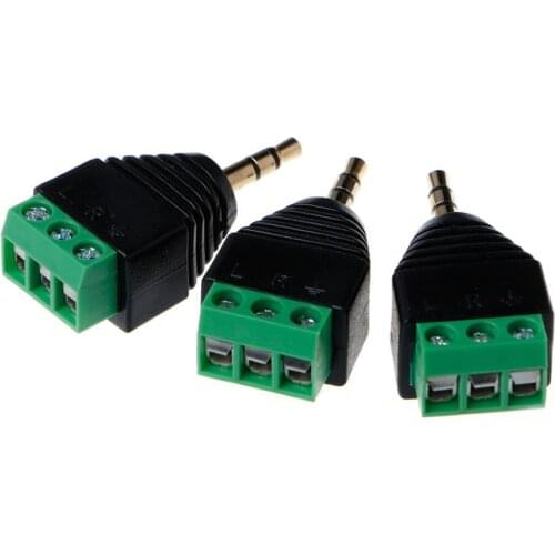 3 Pcs Video AV Balun 3.5mm 1/8" Stereo Male to AV 3 Screw Terminal Plug Connector Wiring Accessories
