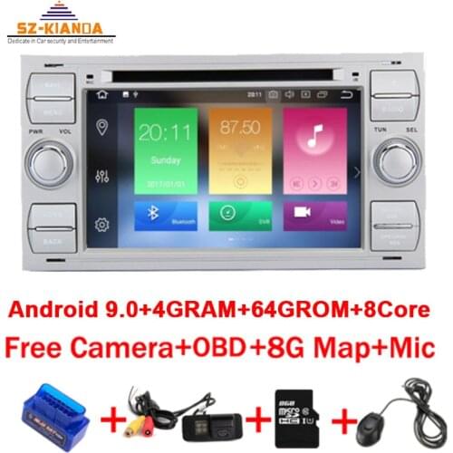 4G+64G 8 Core Android 9.0 Car Radio dvd gps for Ford Focus Kuga Transit Fusion GALAXY 4G Wifi Bluetooth RDS Free map OBD