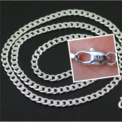 4mm 5PCS 16-30 Hot Sale Nice Flat Curb Chains Pendant Necklace With Lobster Clasps Fine 925 Sterling Silver Color Jewelry