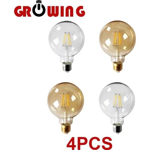 4pcs/lot Retro Edison Filament Bulb G95 E27 6W Bombillas 220V-240V Vintage Lamp 2500K Gold Glass Bulb Home Decoration