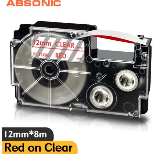 Absonic 1PK XR-12XRD Red on Clear Printer Ribbon 12mm Replacement Casio XR Tape XR12RD for Casio Label Maker KL-60 KL-100 KL-120