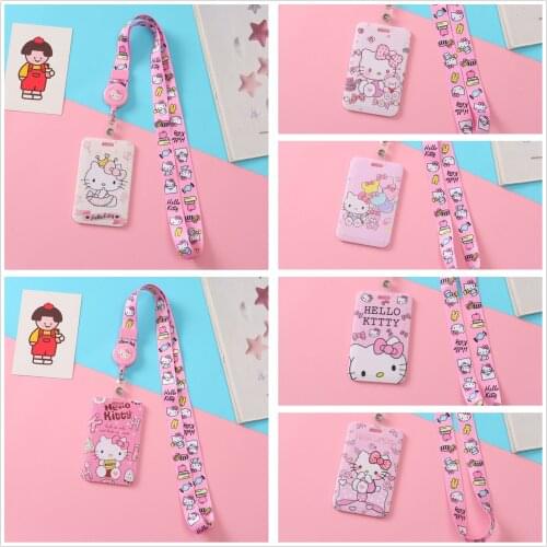 Hello Kitty ID Credit Bank Card Holder Kawaii Animal Students Bus Card Case Cartoon Cat Halter Access Card Badge Cards Cover