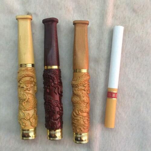 Chinese natural wooden carving grind arenaceous wood Anaglyph dragon statue cigarette holder and pipe in mouth