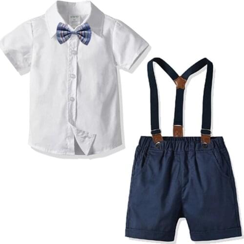Kids Clothes Boys Gentleman Suits Toddler Boy Outfits Children Clothing Boy Sets T-shirt + Shorts And Tie 2 3 4 5 6 7 Years Old