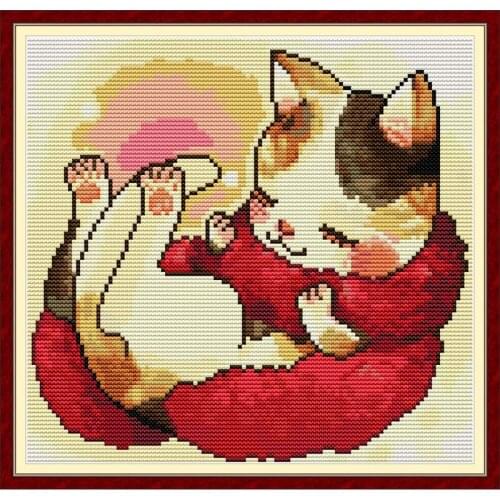 Everlasting Love A Cat With A Red Scarf Chinese Cross Stitch Kits Ecological Cotton Printed DIY Christmas Decorations For Home