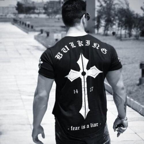 Mens Cotton T-shirt Men New Gyms Fitness Workout t shirt Man Summer Casual Fashion Personality Print Tees Tops Brand Clothing