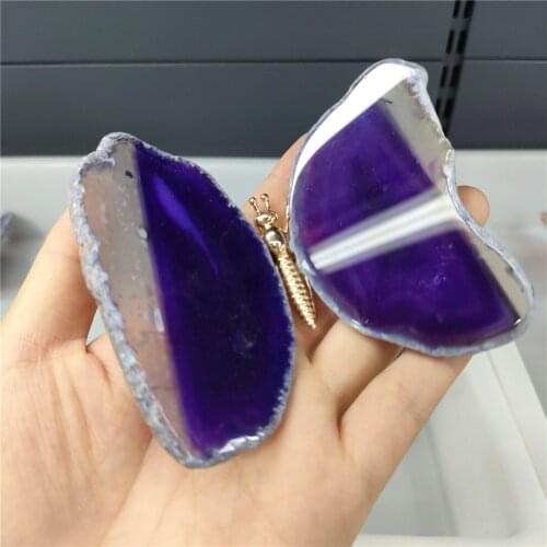 1pcs Hot Natural Agate Slice Butterfly Stones Purple Crystal Quartz Carving Home Decor Gift 7-8cm