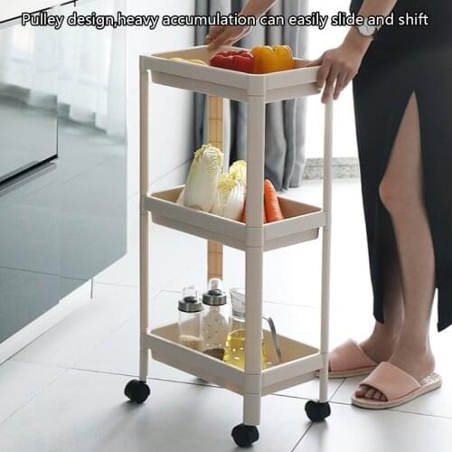 Multifunction Sliding Storage Cart 3 Layer Slide Out Mobile Shelf with Wheels Kitchen Bathroom Rolling Organizer Tower
