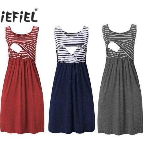 Fashion Maternity Dresses Women Pregnant Stripe Tunic Breastfeeding Summer Casual Stripe Nursing Dress Vestido de maternidad