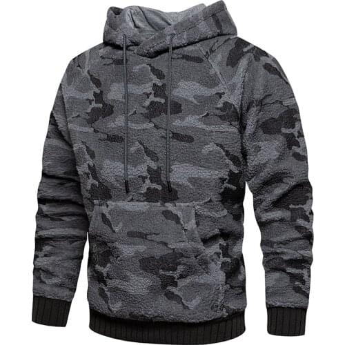 Youths Lamb Wool Camouflage Sweatshirt Trendy Loose Hoodies Casual Hooded Pullover Coat with Big Pocket