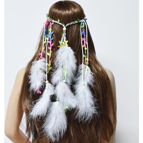 Bohemian Feather Headbands for Women White Red Feather Hairbands Hippie Jewelry Gypsy Tribal Festival Party Hair Accessories
