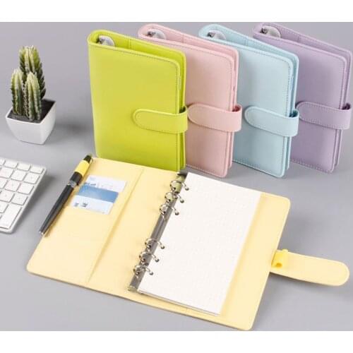 A5 Binder Envelopes PU Leather Notebook Binder 6 Ring w/ Hidden Compartments Card Pockets Pen Loop for Document Card