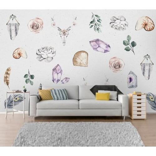 Custom wallpaper Simple hand-painted watercolor feather leaf background wall