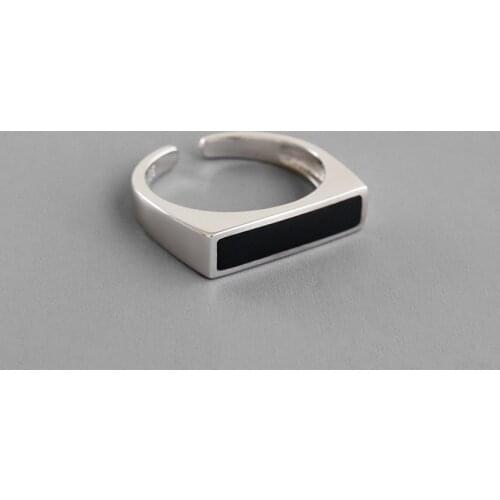 Real 100% 925 sterling silver women rings jewelry, simple black rectangle engagement ring best friends gifts bijoux silver joias