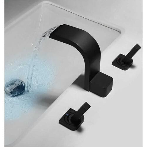 Luxury black sink faucet from bathroom sink double taps mixer hot and cold water three holes