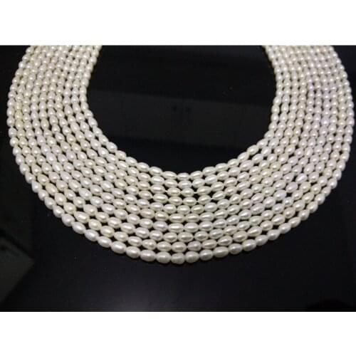 16 inches AAA 3-4 mm White Natural Cultured Freshwater Rice Seed Pearl Loose Strand