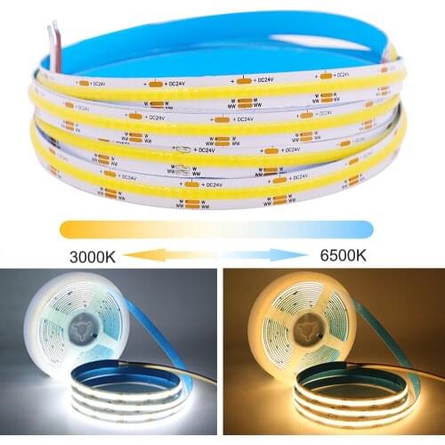 DC 24V Dimmable COB CCT LED Strip Lights 5M 608Leds High Density Linear Light Ribbon Flexible LED Tape Cabinet Light 3000-6500K