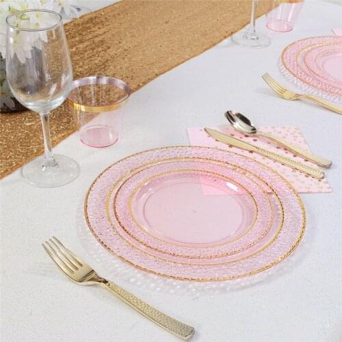50pcs New Disposable Transparent Color Bronzing Hard Plastic Plate Party Wedding Outdoor Activity Plate