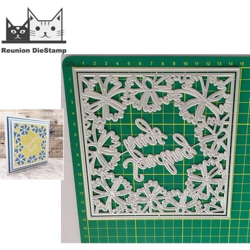 Reunion Flowers Hollow Square Metal Cutting Dies Decorative Scrapbooking Steel Craft Die Cut Embossing Paper Cards Stencils New