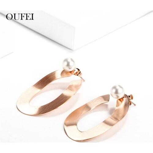 OUFEI Stainless Steel Jewelry Woman Rose Gold Pearl Earrings For Women Charms Earings Fashion Jewelry Accessories Mass Effect