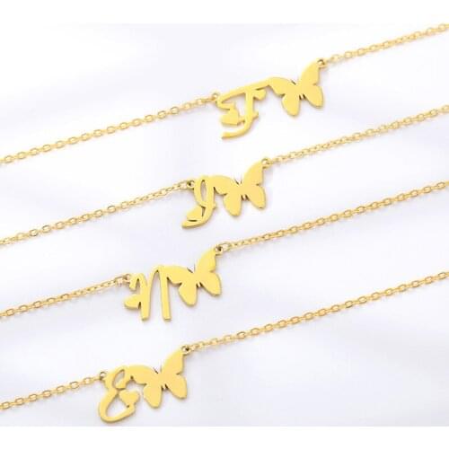 Women Cute Jewelry Heart Letter Butterfly Monogram Handmade Necklace Initial Dainty Bridal Gift Fairy Chic Neck Ornaments Sequin